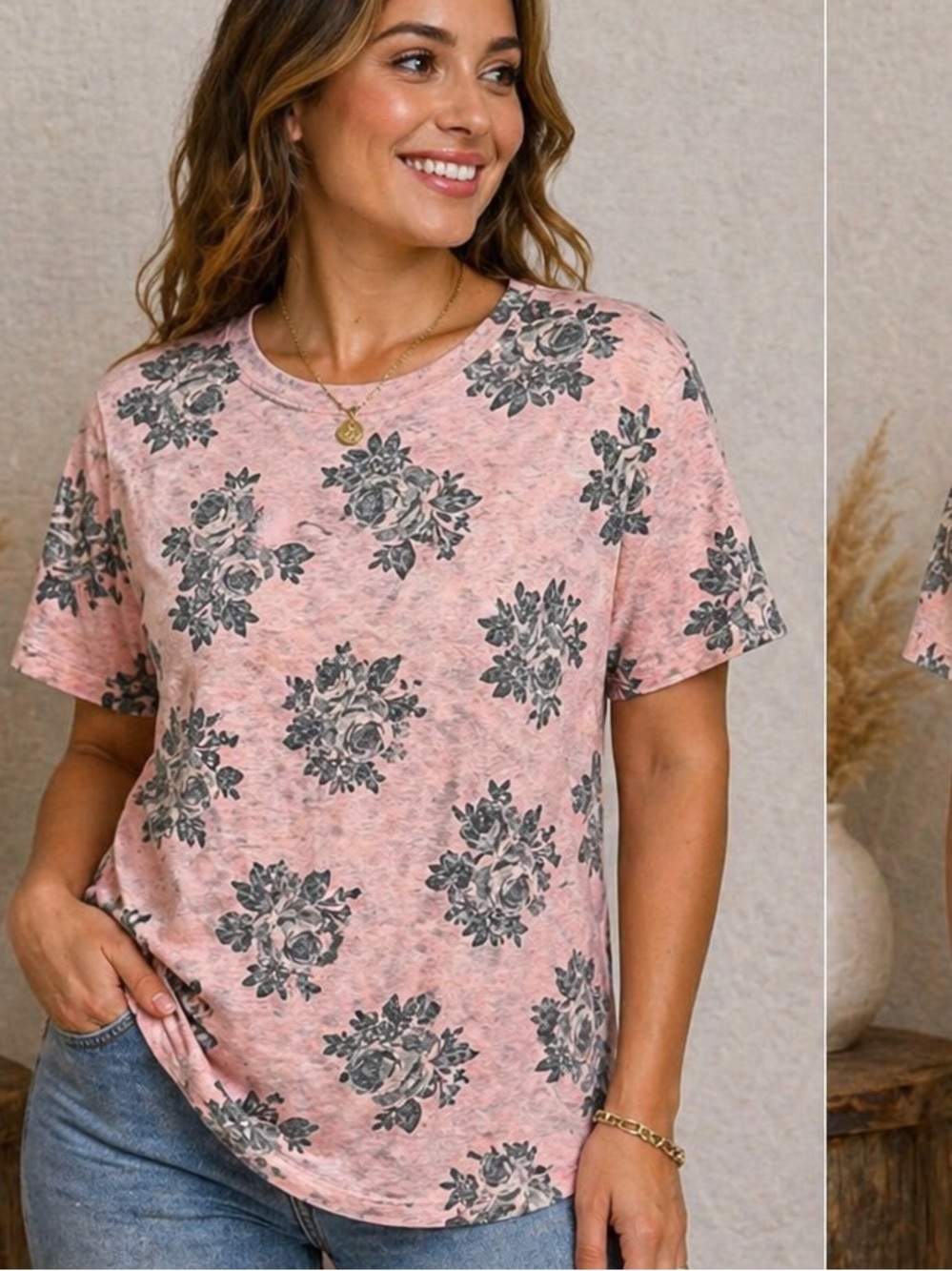 Knickerbocker Pink Floral Short Sleeve Tee MEDIUM